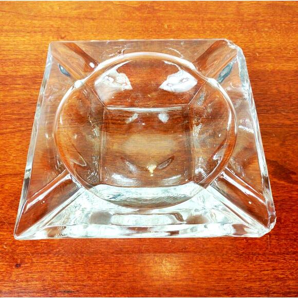 Vintage Classic Square Clear Glass Cigar Cigarette Ashtray 6" Heavy Retro MCM - Picture 1 of 9